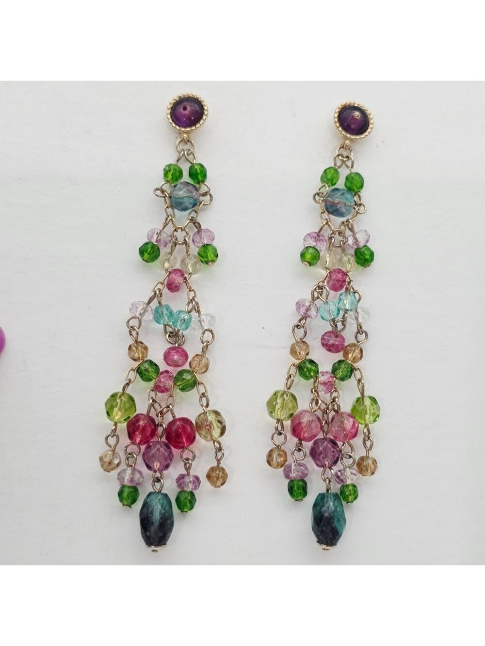 Colorful Beaded Dangle Earrings Chandelier Gold-Tone Setting By Carolee - Picture 1 of 8